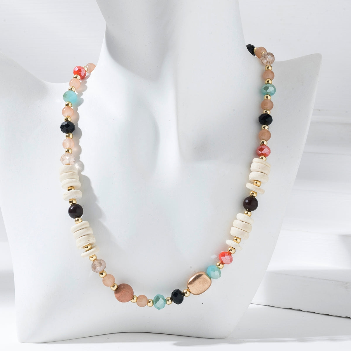Beach Style Colorful Crystal Beaded Necklace with Freshwater Pearls