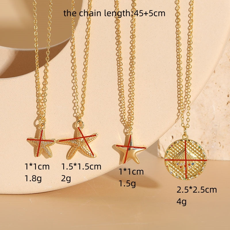 14k Gold Plated Starfish Shell Zircon Pendant Necklace