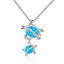 Beach Tortoise Alloy Pendant Necklace with Blue Opal Design