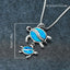 Beach Tortoise Alloy Pendant Necklace with Blue Opal Design