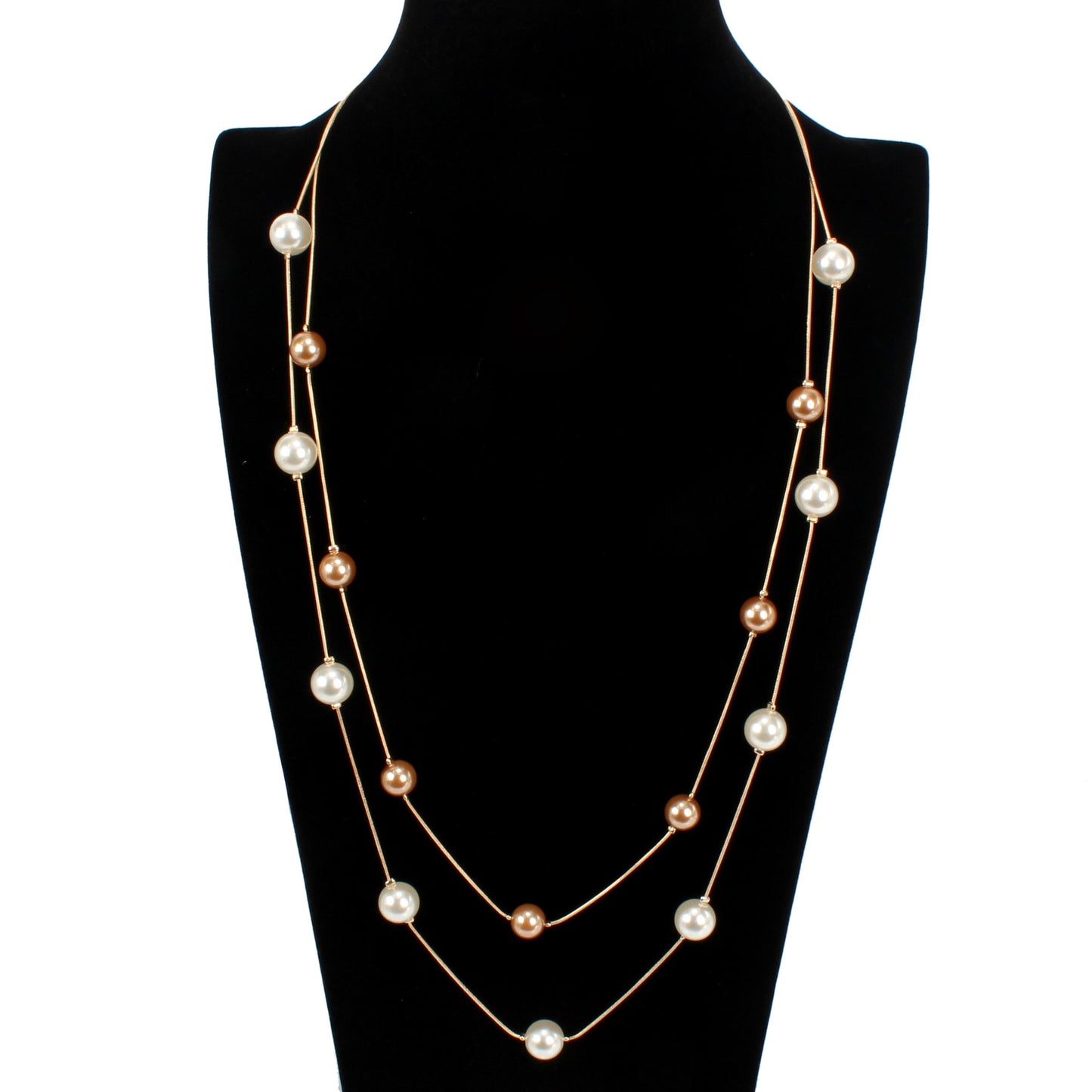 Korean Geometric Double Layer Pearl Necklace - White Alloy Long Sweater Chain