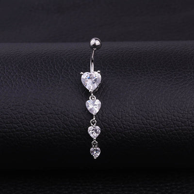 Heart Shaped Zircon Stainless Steel Belly Ring with Tassel Pendant