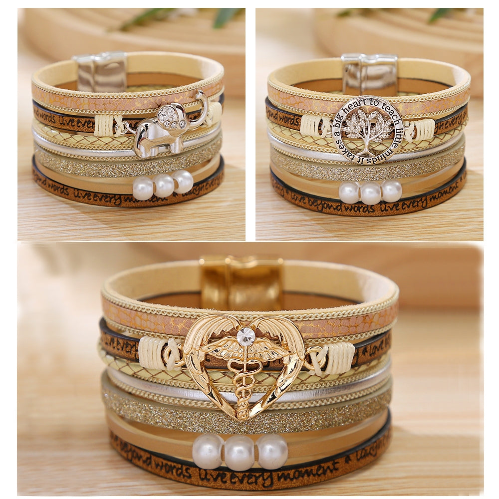 Bohemian Multi-Layer Tree of Life Leather Bracelet for Women