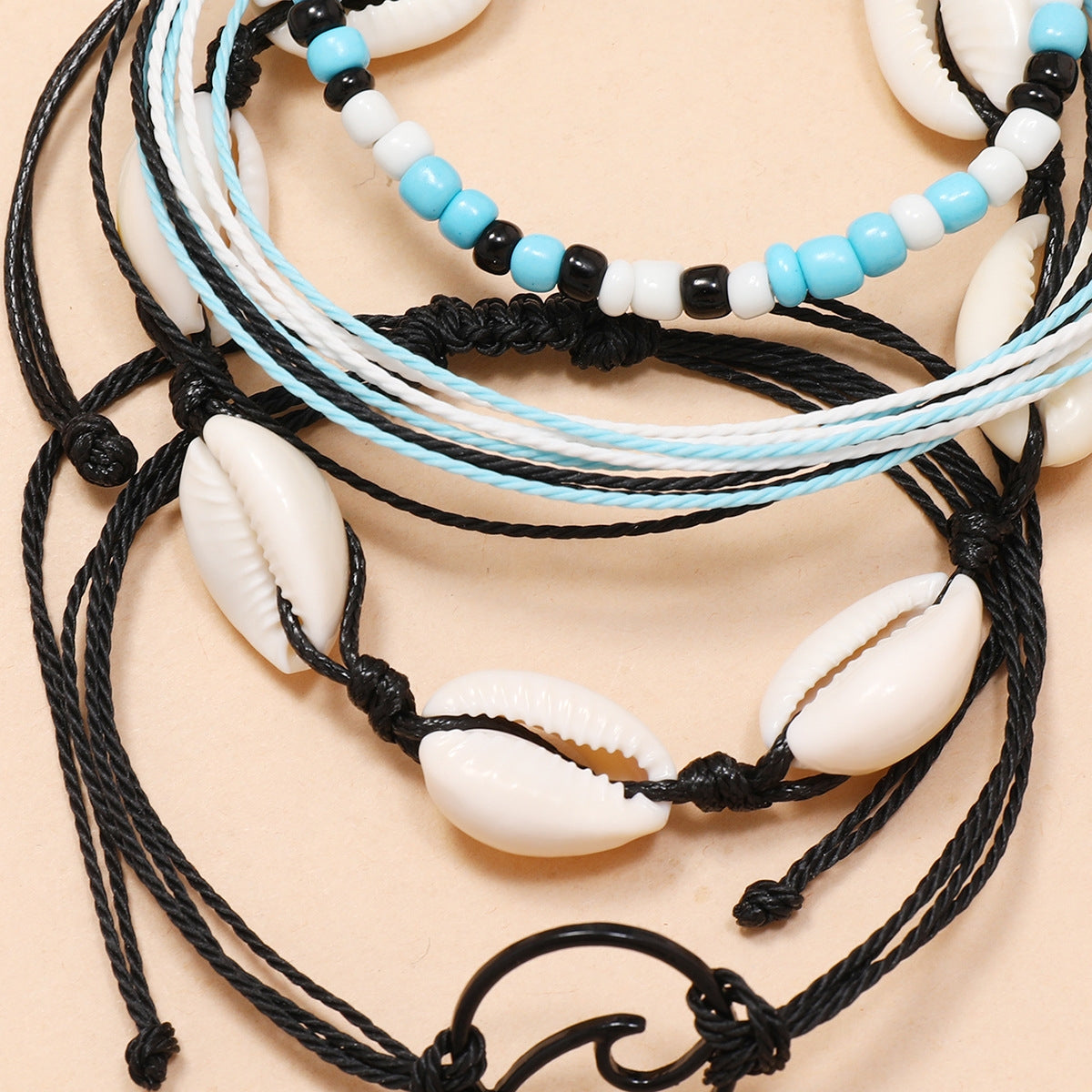 Bohemian Beach Handwoven Shell Bead Anklet Set - 4 Pieces