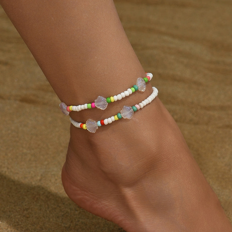 Bohemian Multi-Layer Shell and Seed Bead Women's Beach Anklet