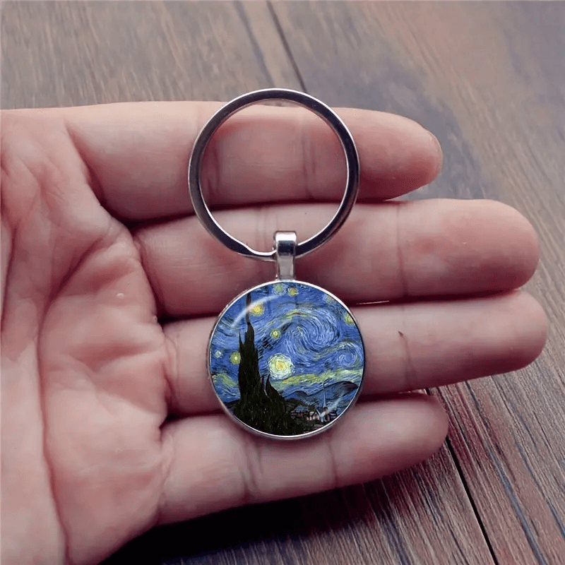 Bohemian Sunflower Starry Sky Glass Pendant Keychain