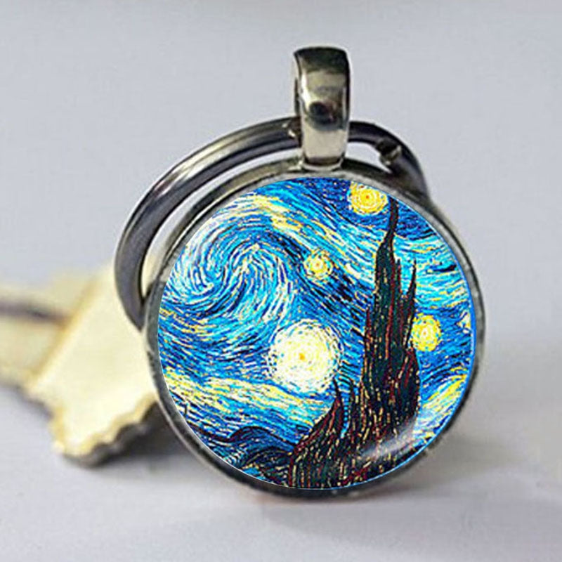 Bohemian Sunflower Starry Sky Glass Pendant Keychain