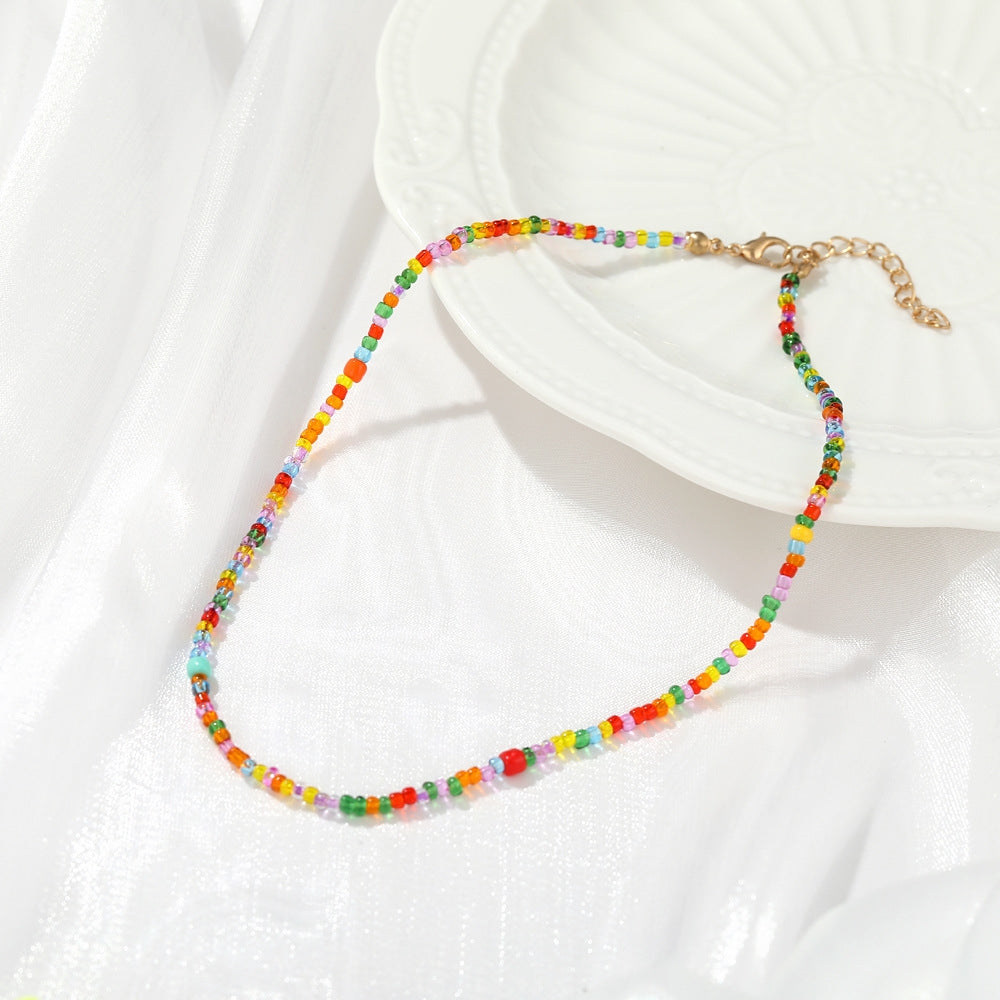 Bohemian Colorful Floral Rice Bead Necklace for Women