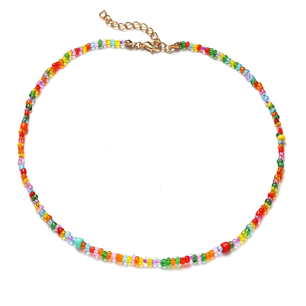 Bohemian Colorful Floral Rice Bead Necklace for Women