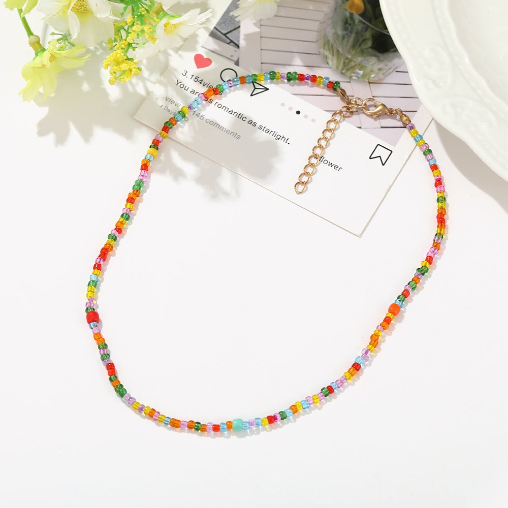 Bohemian Colorful Floral Rice Bead Necklace for Women