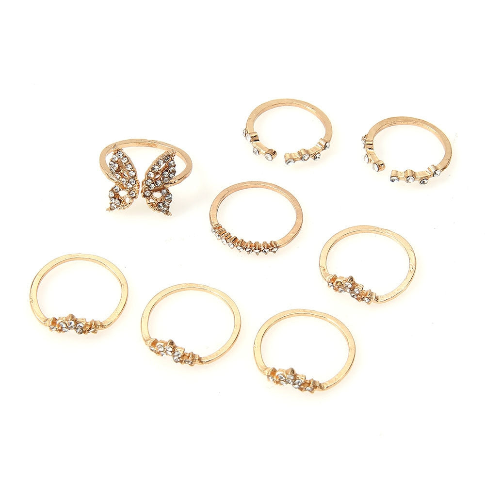 Bohemian Butterfly Diamond 8-Piece Ring Set