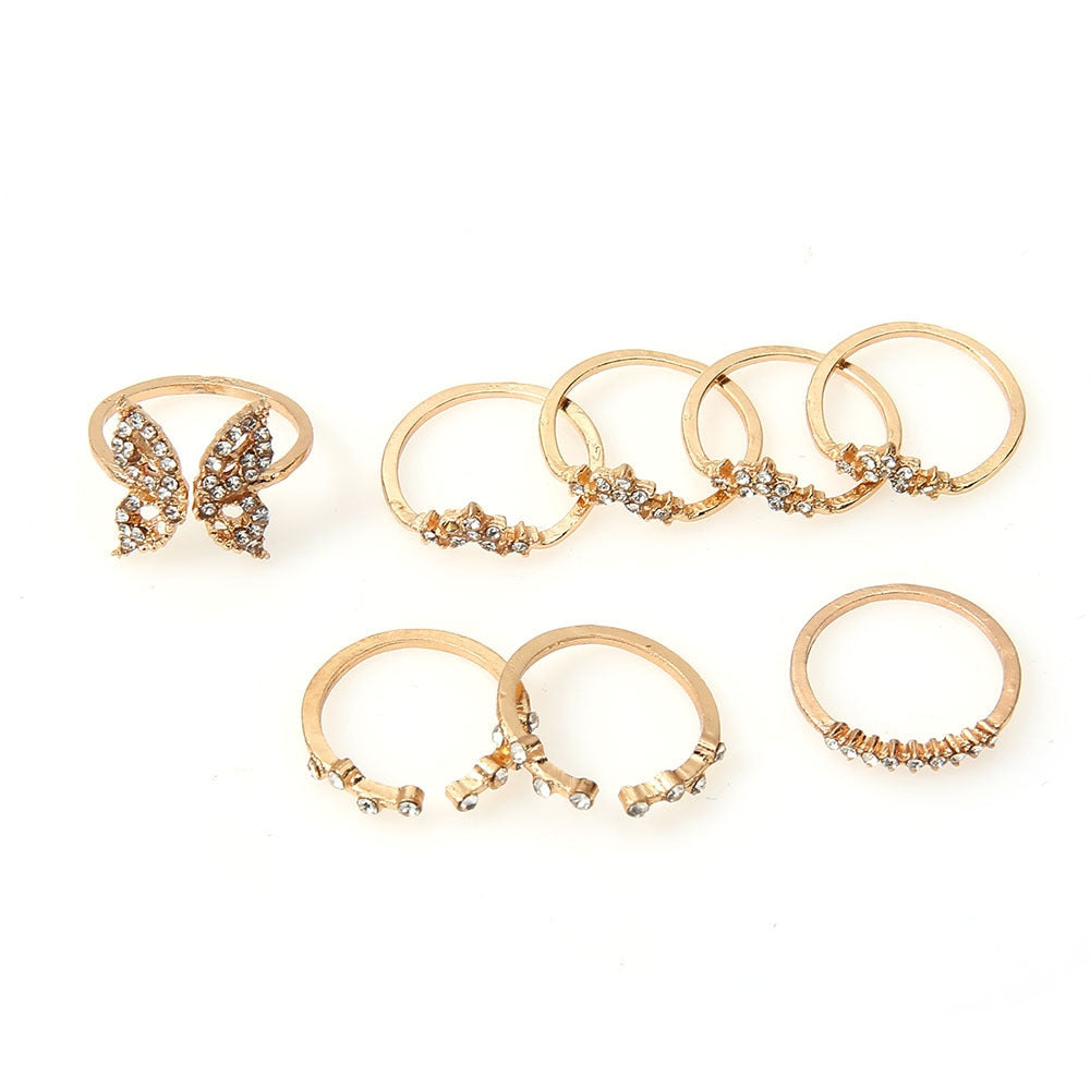 Bohemian Butterfly Diamond 8-Piece Ring Set