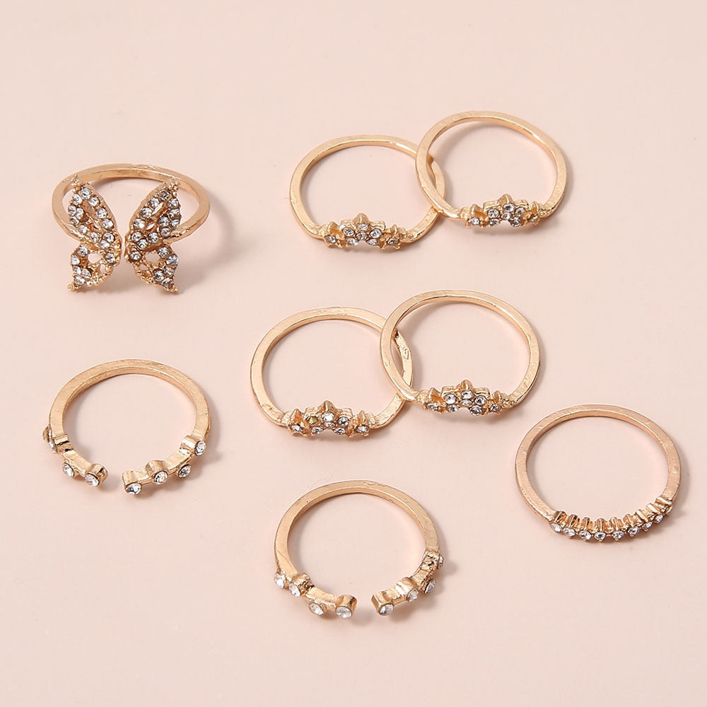 Bohemian Butterfly Diamond 8-Piece Ring Set