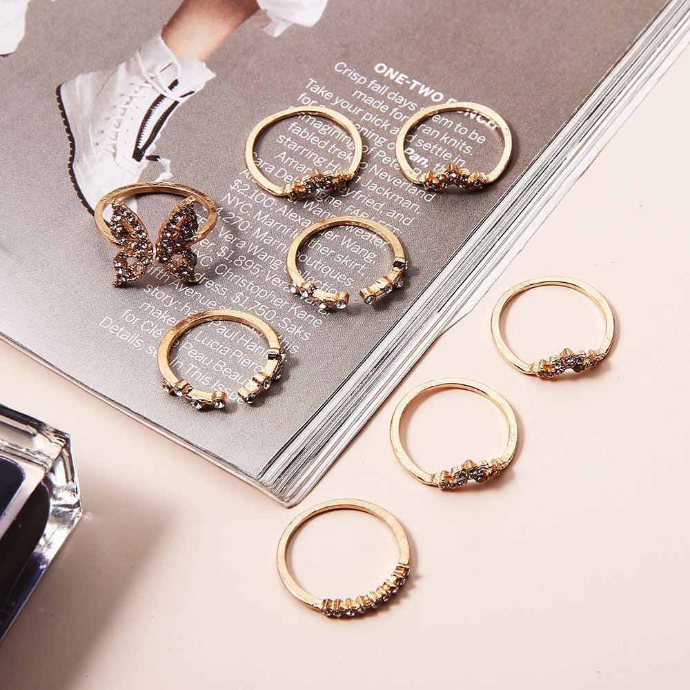 Bohemian Butterfly Diamond 8-Piece Ring Set