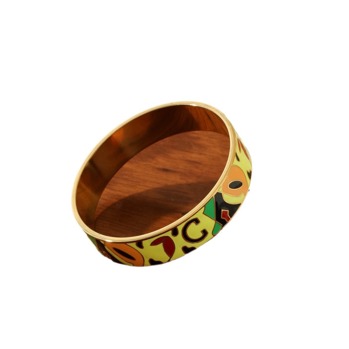 Bohemian Retro Geometric Enamel 18K Gold Plated Stainless Steel Bangle Bracelet