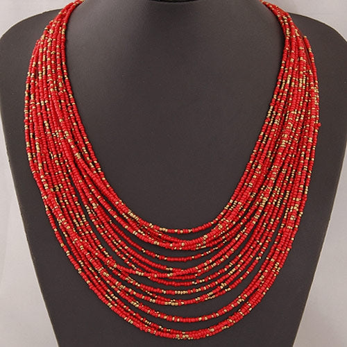 Bohemian Geometric Multilayer Beaded Necklace