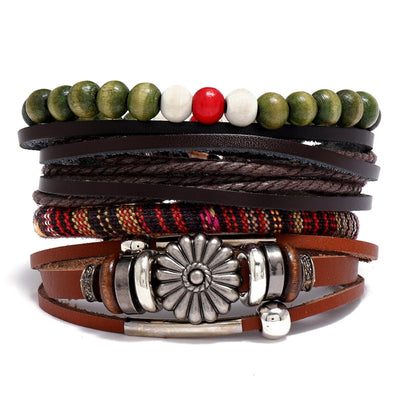 Bohemian Geometric Unisex Leather Weaving Bracelet Set