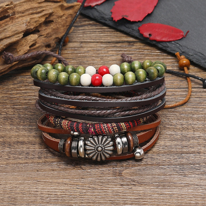 Bohemian Geometric Unisex Leather Weaving Bracelet Set