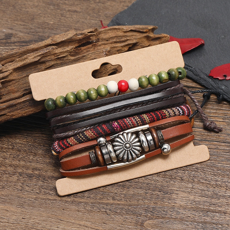 Bohemian Geometric Unisex Leather Weaving Bracelet Set