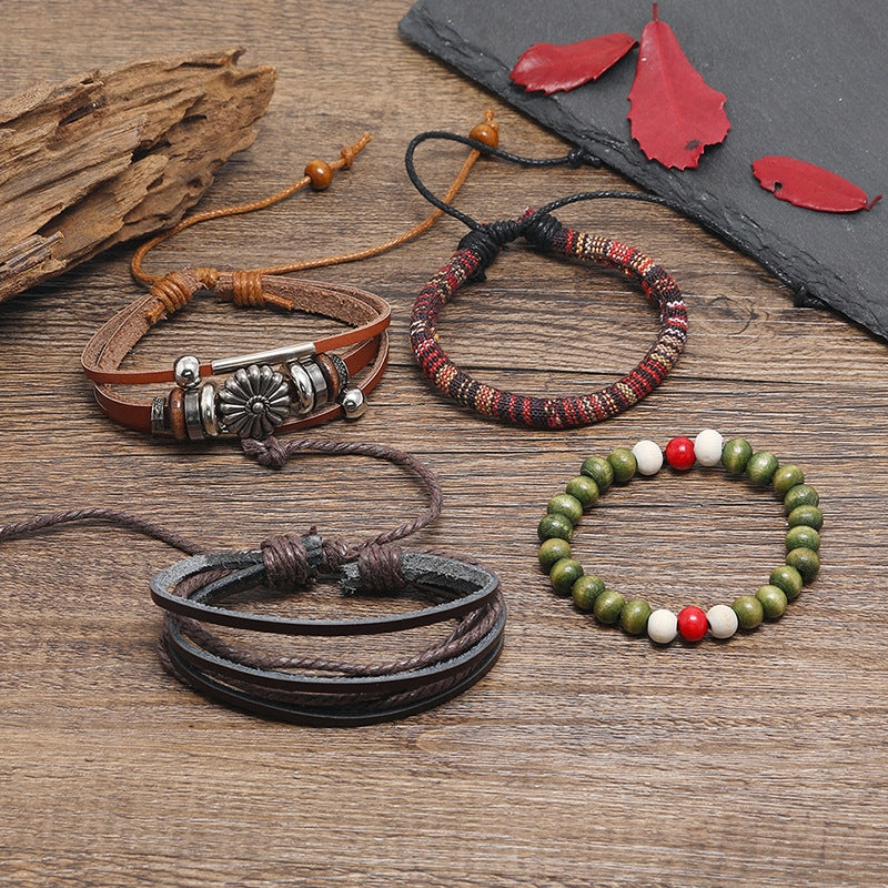 Bohemian Geometric Unisex Leather Weaving Bracelet Set