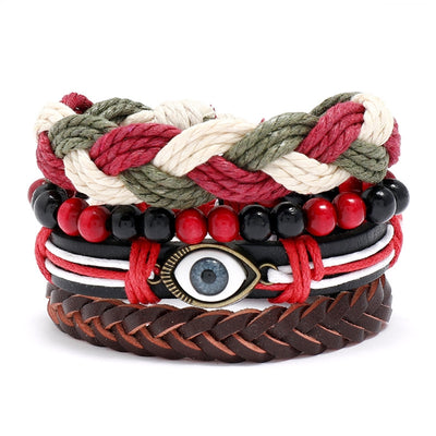 Bohemian Geometric Colorful Leather Unisex Bracelet Set - Vintage Woven Eye Design