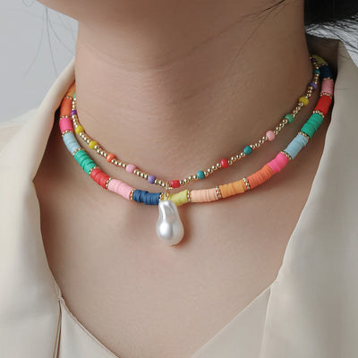 Bohemian Geometric Soft Clay Beaded Artificial Pearls Women's Layered Necklaces