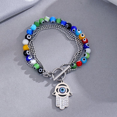 Bohemian Multi-Layer Geometric Stainless Steel Beaded Bracelet