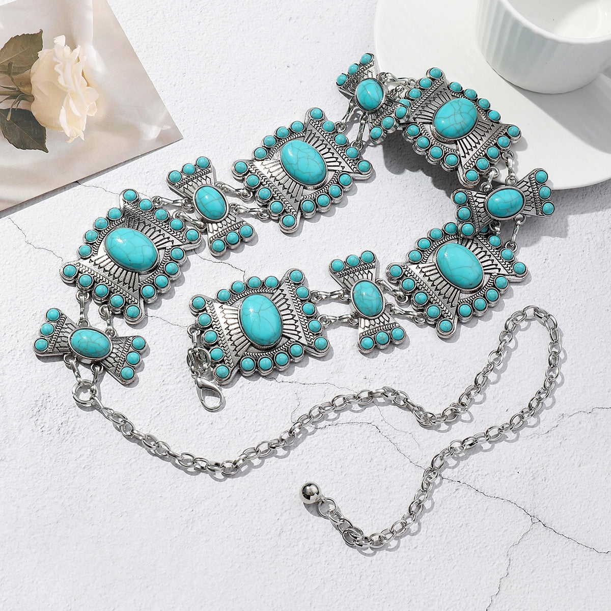 Bohemian Geometric Zinc Alloy Turquoise Women's Chain Belt