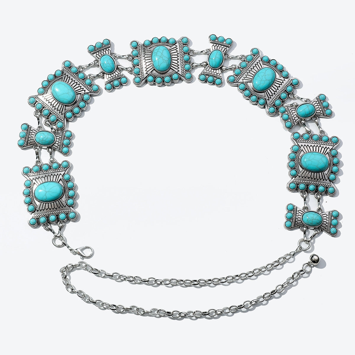 Bohemian Geometric Zinc Alloy Turquoise Women's Chain Belt