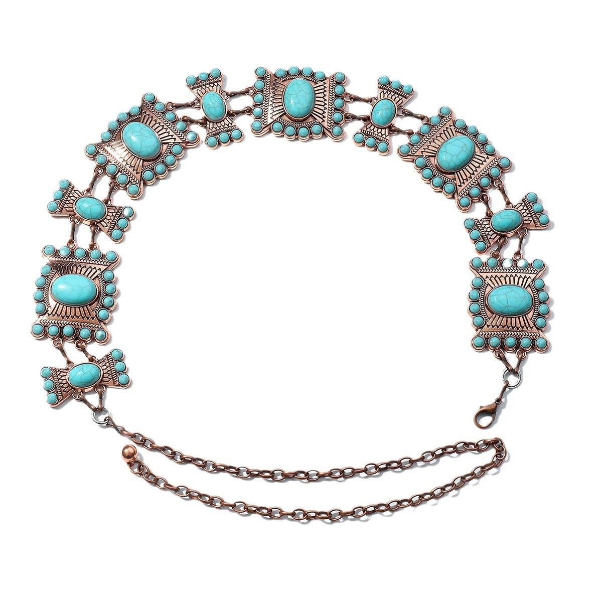 Bohemian Geometric Zinc Alloy Turquoise Women's Chain Belt