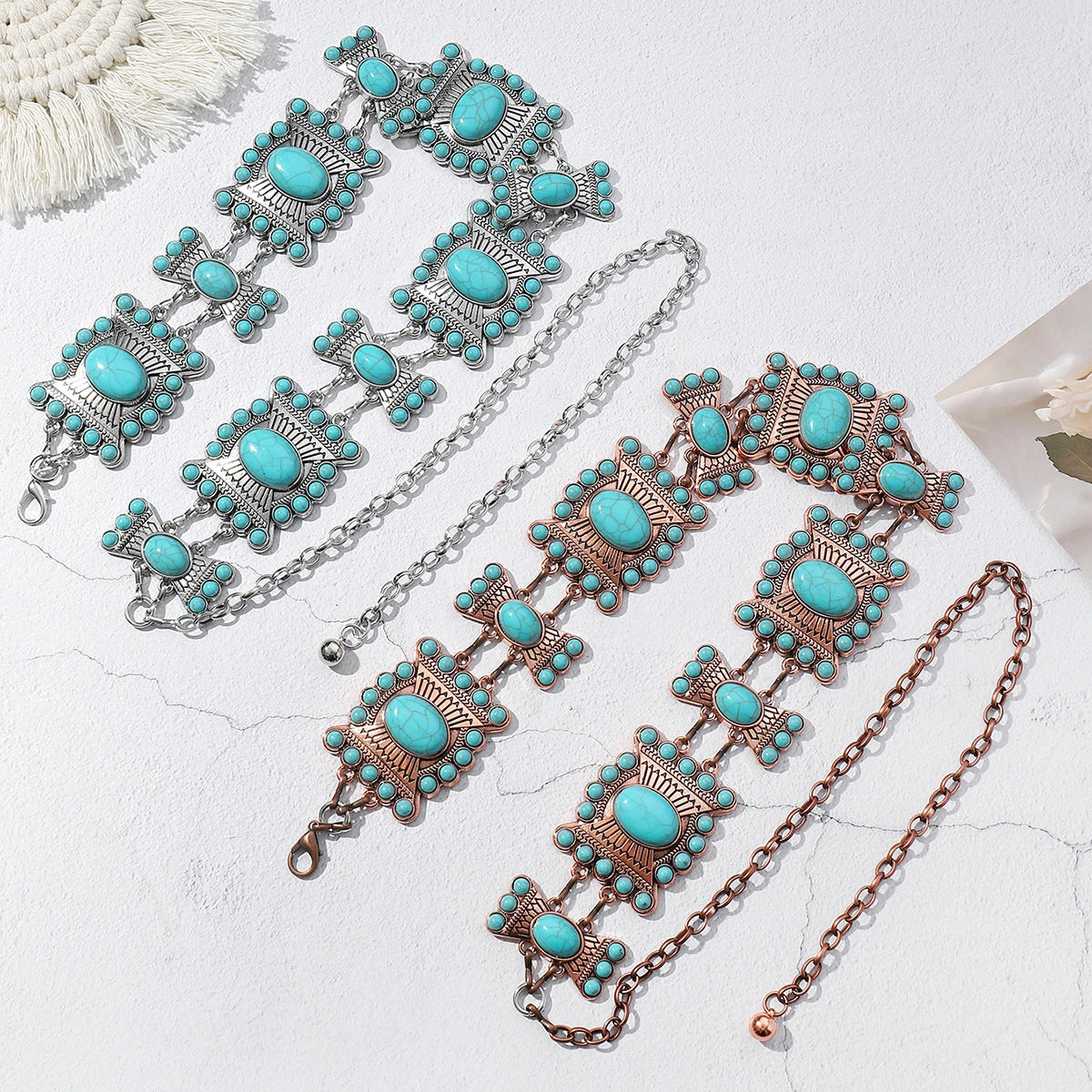 Bohemian Geometric Zinc Alloy Turquoise Women's Chain Belt