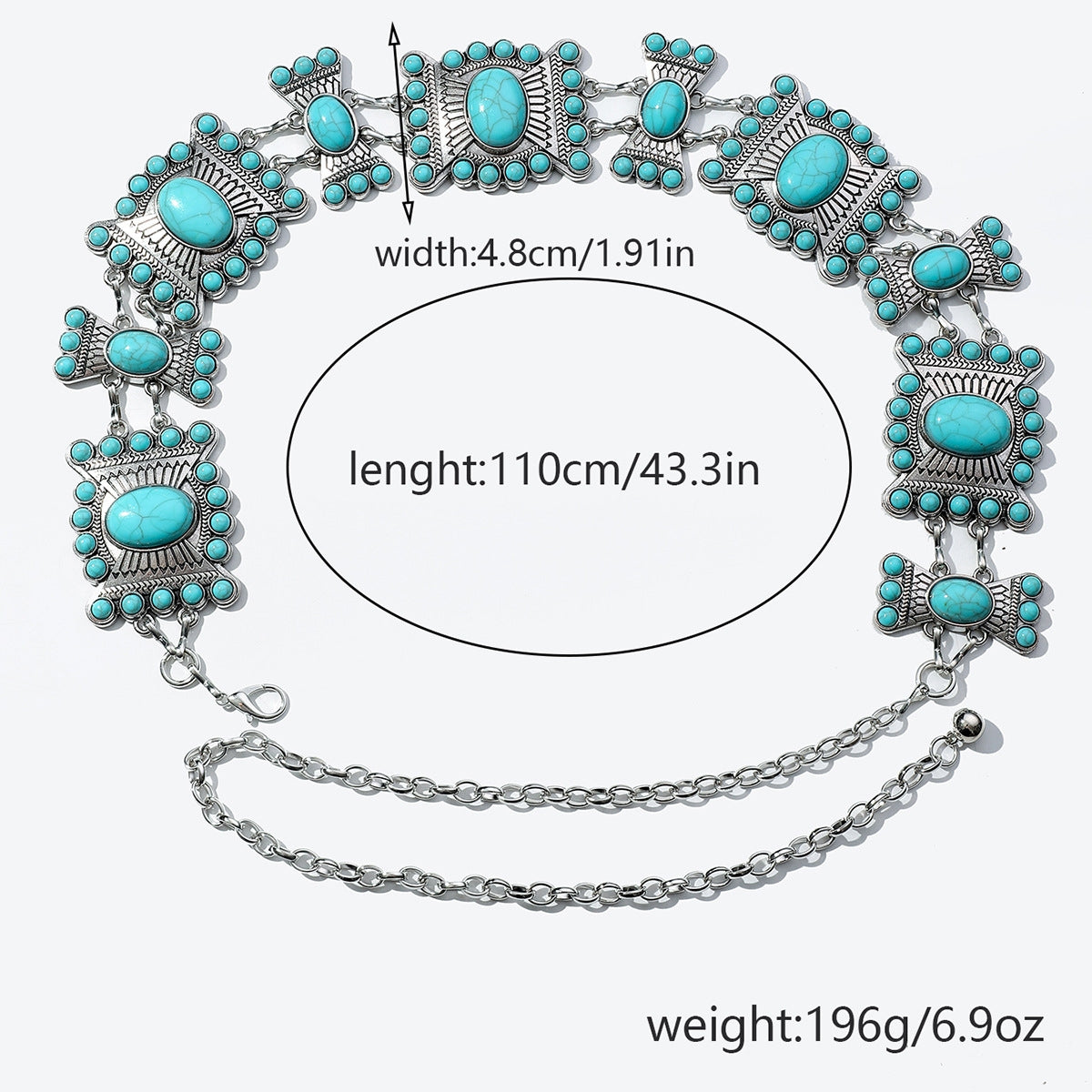 Bohemian Geometric Zinc Alloy Turquoise Women's Chain Belt