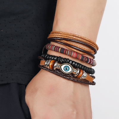 Bohemian Leather Bracelet Set - DIY 4-Piece Eye Design