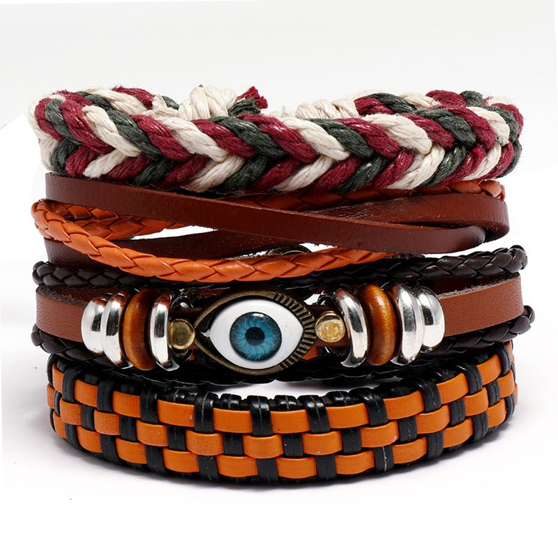 Bohemian Leather Bracelet Set - DIY 4-Piece Eye Design