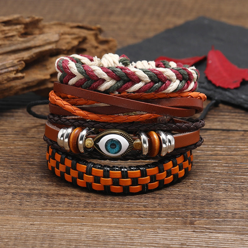 Bohemian Leather Bracelet Set - DIY 4-Piece Eye Design