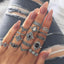 Bohemian Silver Lotus Gemstone Ring 15-Piece Set