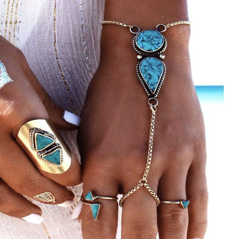 Bohemian Turquoise Geometric Hand Jewelry Bracelet