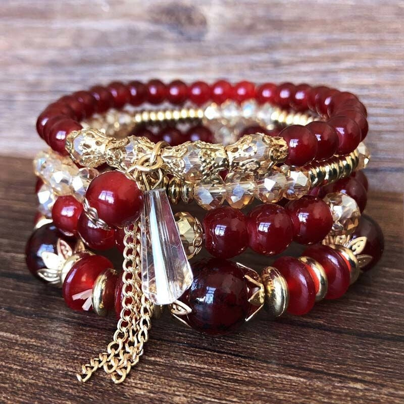 Bohemian Multi-Layer Beaded Tassel Bracelet for Women