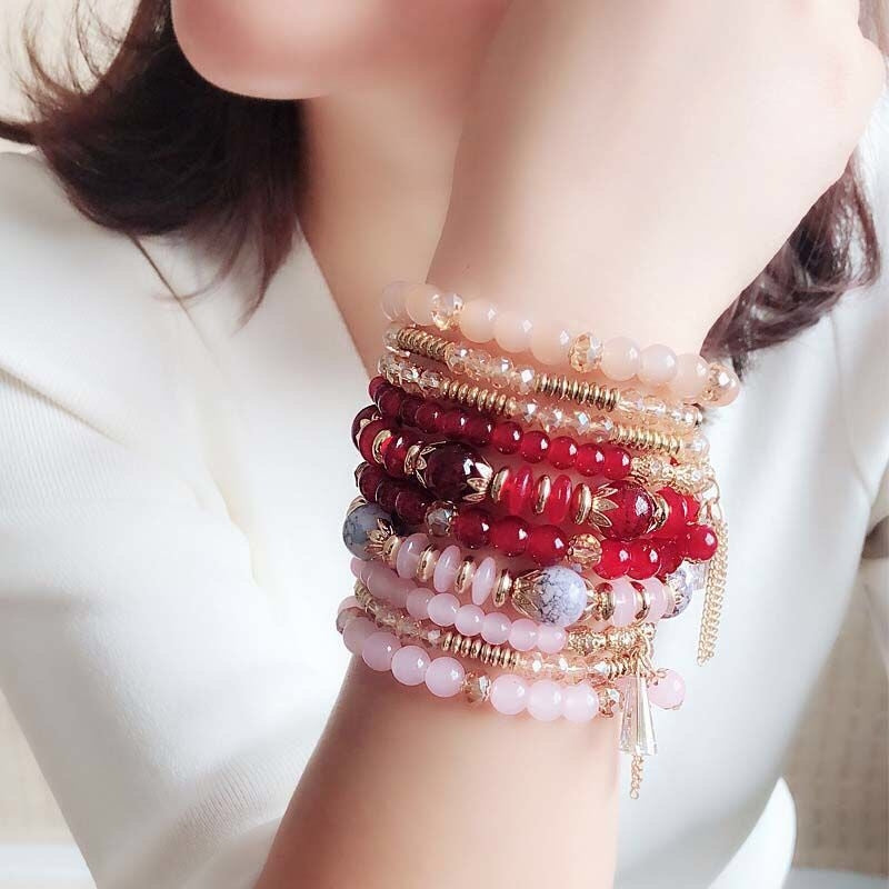 Bohemian Multi-Layer Beaded Tassel Bracelet for Women