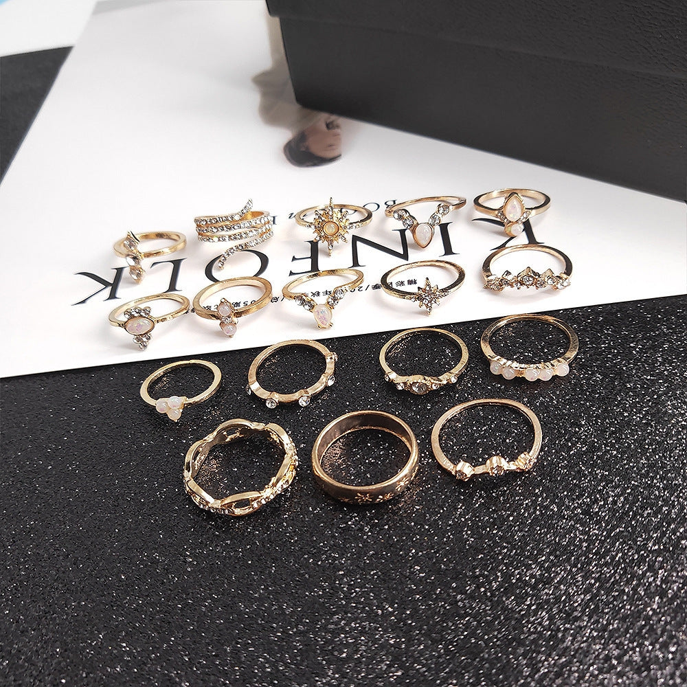 Bohemian Geometric Diamond 17-Piece Ring Set