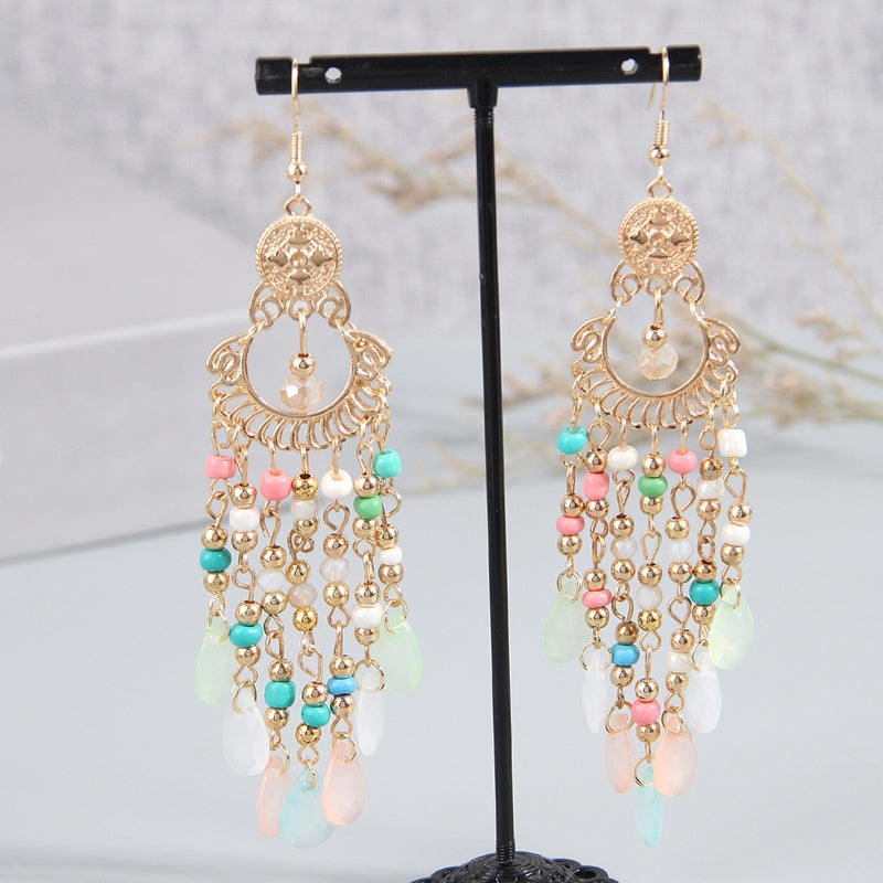 Bohemian Water Droplet Tassel Resin Bead Women's Earrings