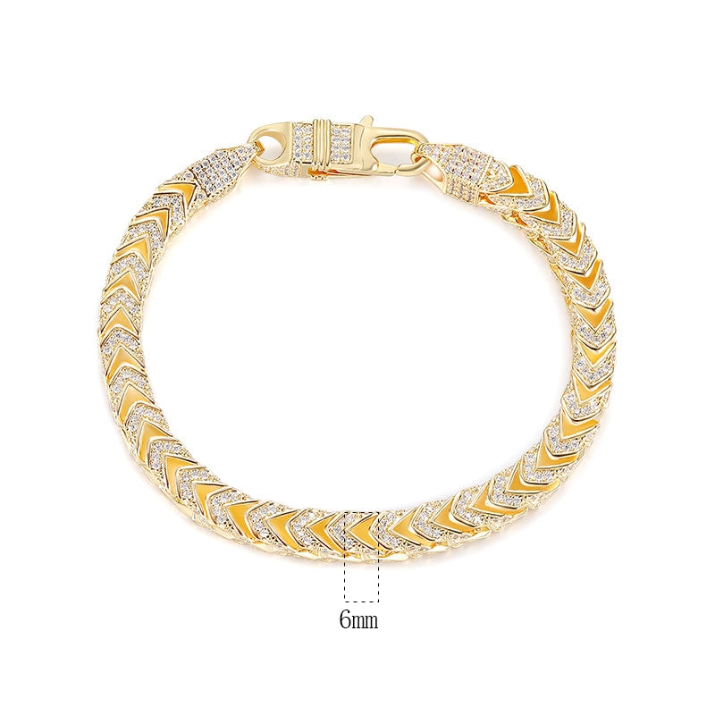 18K Gold Plated Arrow Inlay Zircon Bracelet and 6mm Zircon Necklace Set with Lock Buckle Accessories