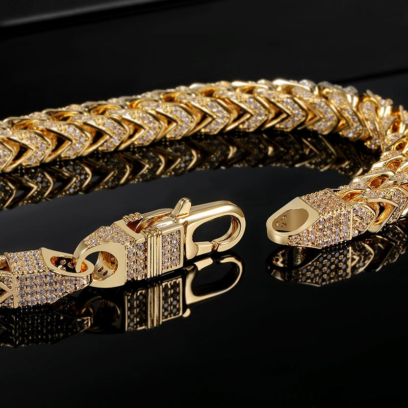 18K Gold Plated Arrow Inlay Zircon Bracelet and 6mm Zircon Necklace Set with Lock Buckle Accessories