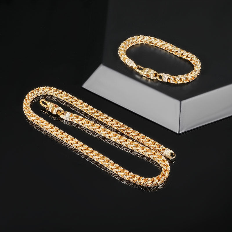 18K Gold Plated Arrow Inlay Zircon Bracelet and 6mm Zircon Necklace Set with Lock Buckle Accessories