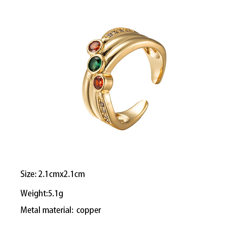 Adjustable Retro Brass Gold Plated Zircon Snake Ring for Women