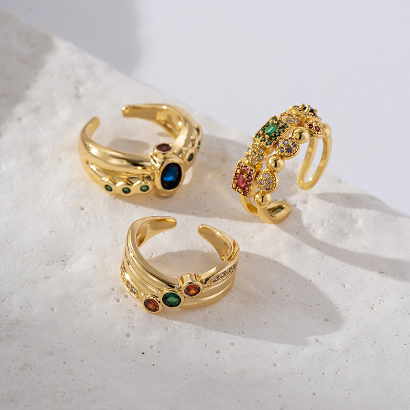 Adjustable Retro Brass Gold Plated Zircon Snake Ring for Women