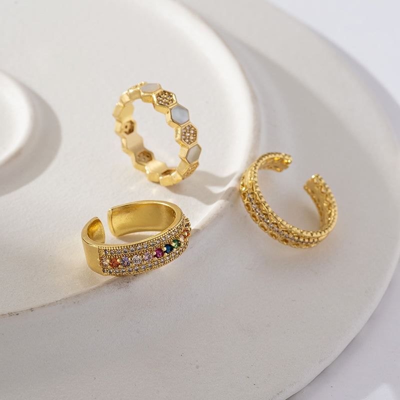 Adjustable Retro Brass Gold Plated Zircon Snake Ring for Women