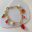 Strawberry Zircon Enamel Bracelet with Pearl Inlay and Real Gold Plating