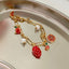 Strawberry Zircon Enamel Bracelet with Pearl Inlay and Real Gold Plating