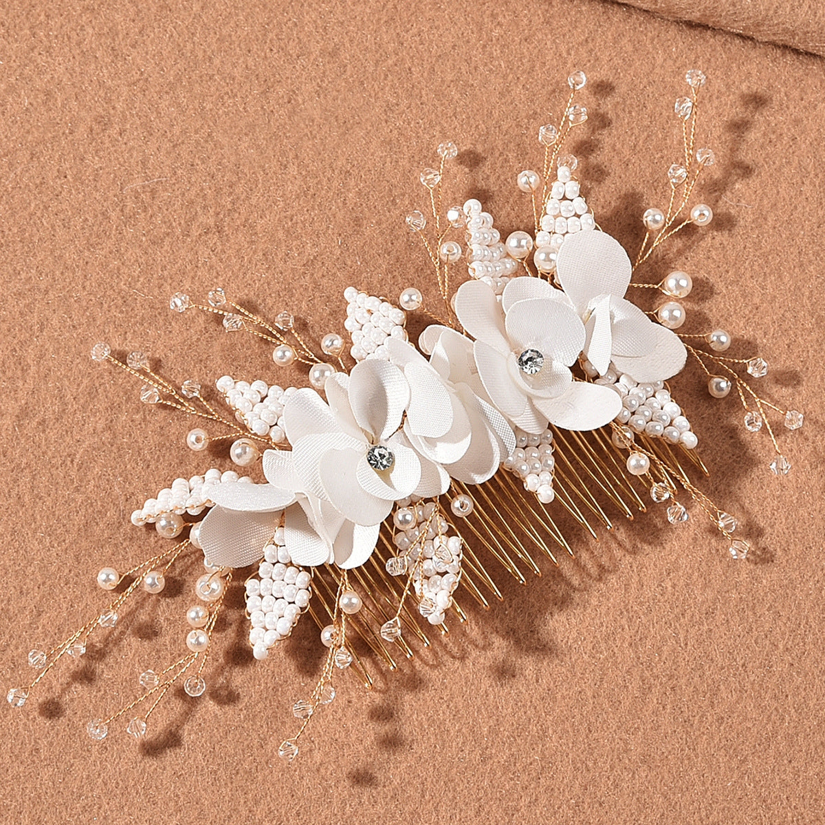 Bridal Floral Hair Comb with Pearl Beads Wedding Accessories